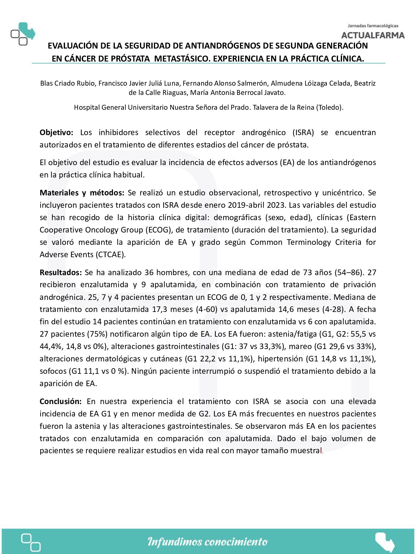 Descargar EVALUACIÓN DE LA SEGURIDAD DE ANTIANDRÓGENOS DE SEGUNDA GENERACIÓN EN CÁNCER DE PRÓSTATA  METASTÁSICO. EXPERIENCIA EN LA PRÁCTICA CLÍNICA