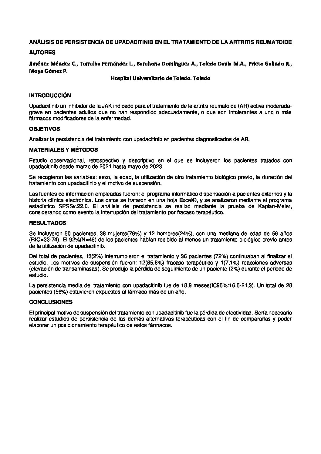 Descargar ANÁLISIS DE PERSISTENCIA DE UPADACITINIB EN EL TRATAMIENTO DE LA ARTRITIS REUMATOIDE