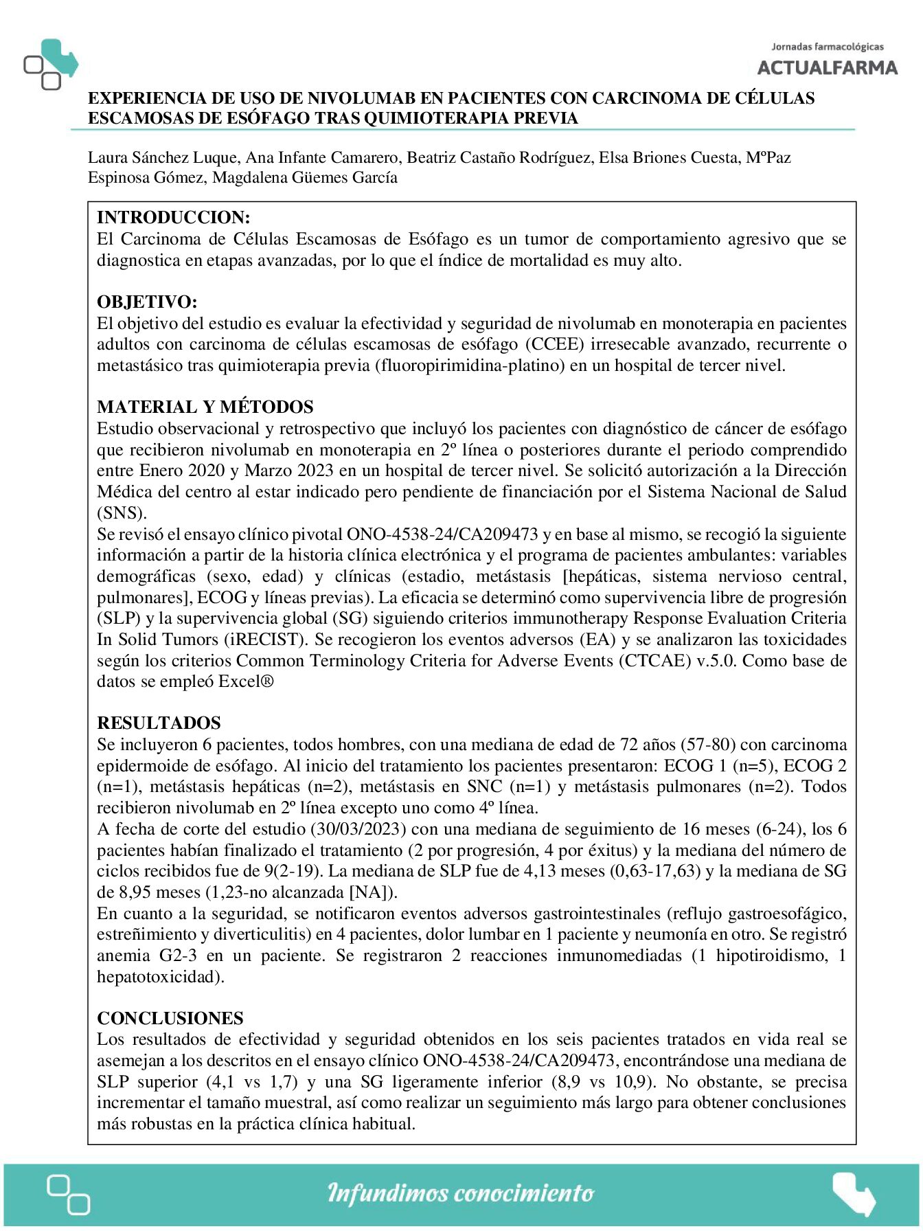 Descargar EXPERIENCIA DE USO DE NIVOLUMAB EN PACIENTES CON CARCINOMA DE CÉLULAS ESCAMOSAS DE ESÓFAGO TRAS QUIMIOTERAPIA PREVIA