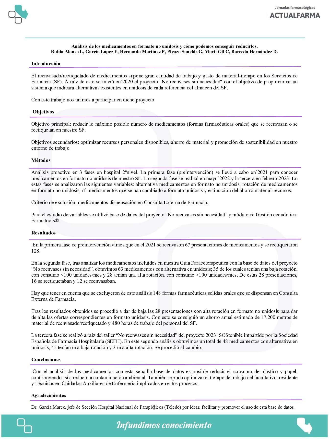 Descargar Análisis de los medicamentos en formato no unidosis y cómo podemos conseguir reducirlos