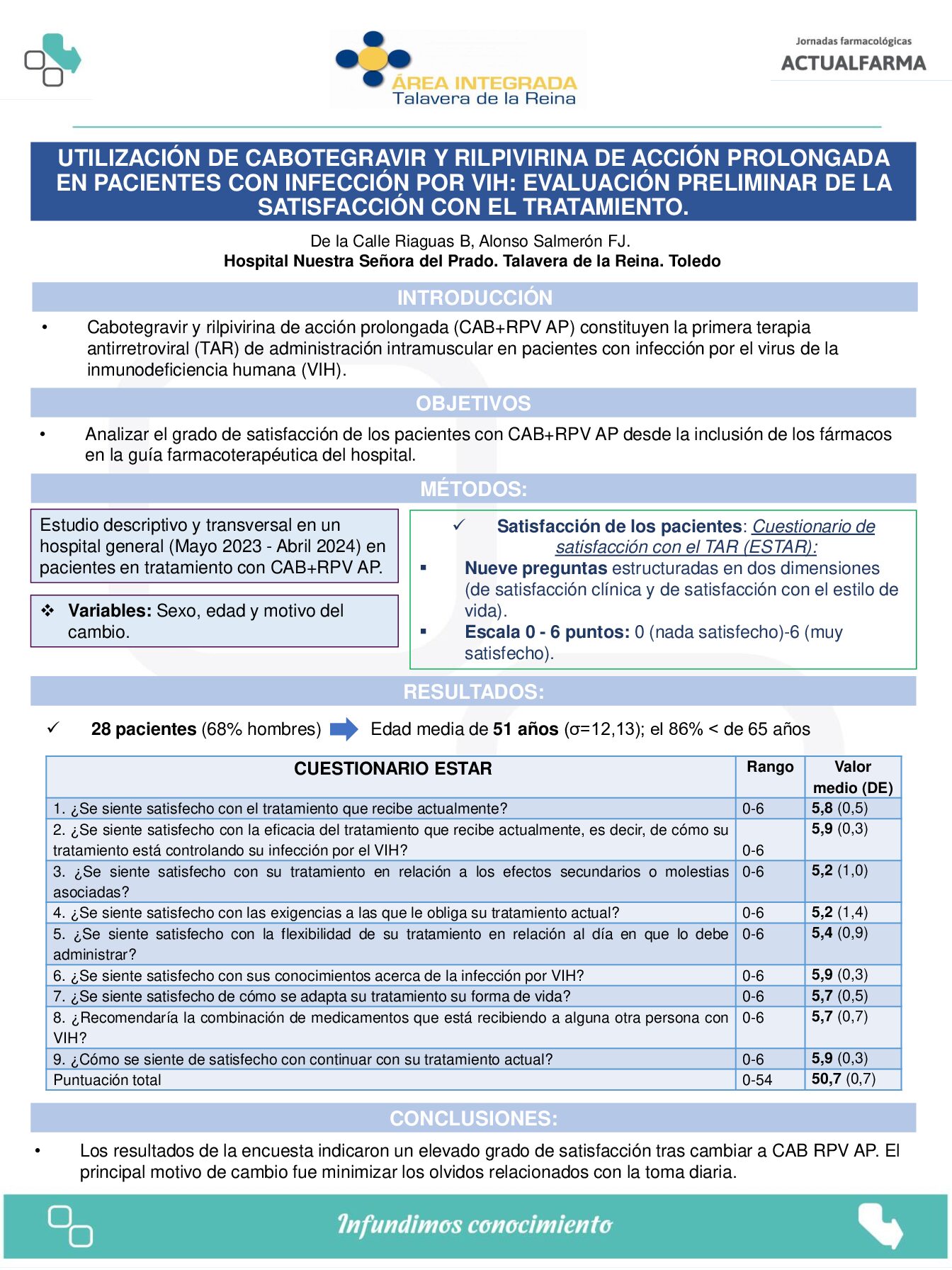 Descargar UTILIZACIÓN DE CABOTEGRAVIR Y RILPIVIRINA DE ACCIÓN PROLONGADA  EN PACIENTES CON INFECCIÓN POR VIH: EVALUACIÓN PRELIMINAR DE LA  SATISFACCIÓN CON EL TRATAMIENTO.