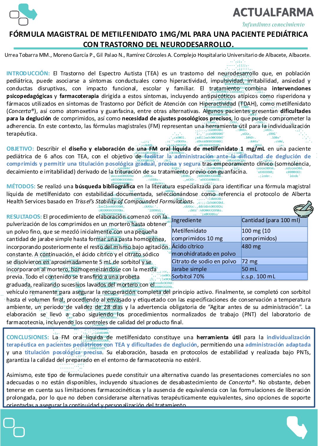 Descargar FÓRMULA MAGISTRAL DE METILFENIDATO 1MG/ML PARA UNA PACIENTE PEDIÁTRICA CON TRASTORNO DEL NEURODESARROLLO